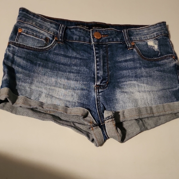 See Thru Soul Pants - See Thru Soul Blue Distressed Jean Shorts with Rolled Cuffs